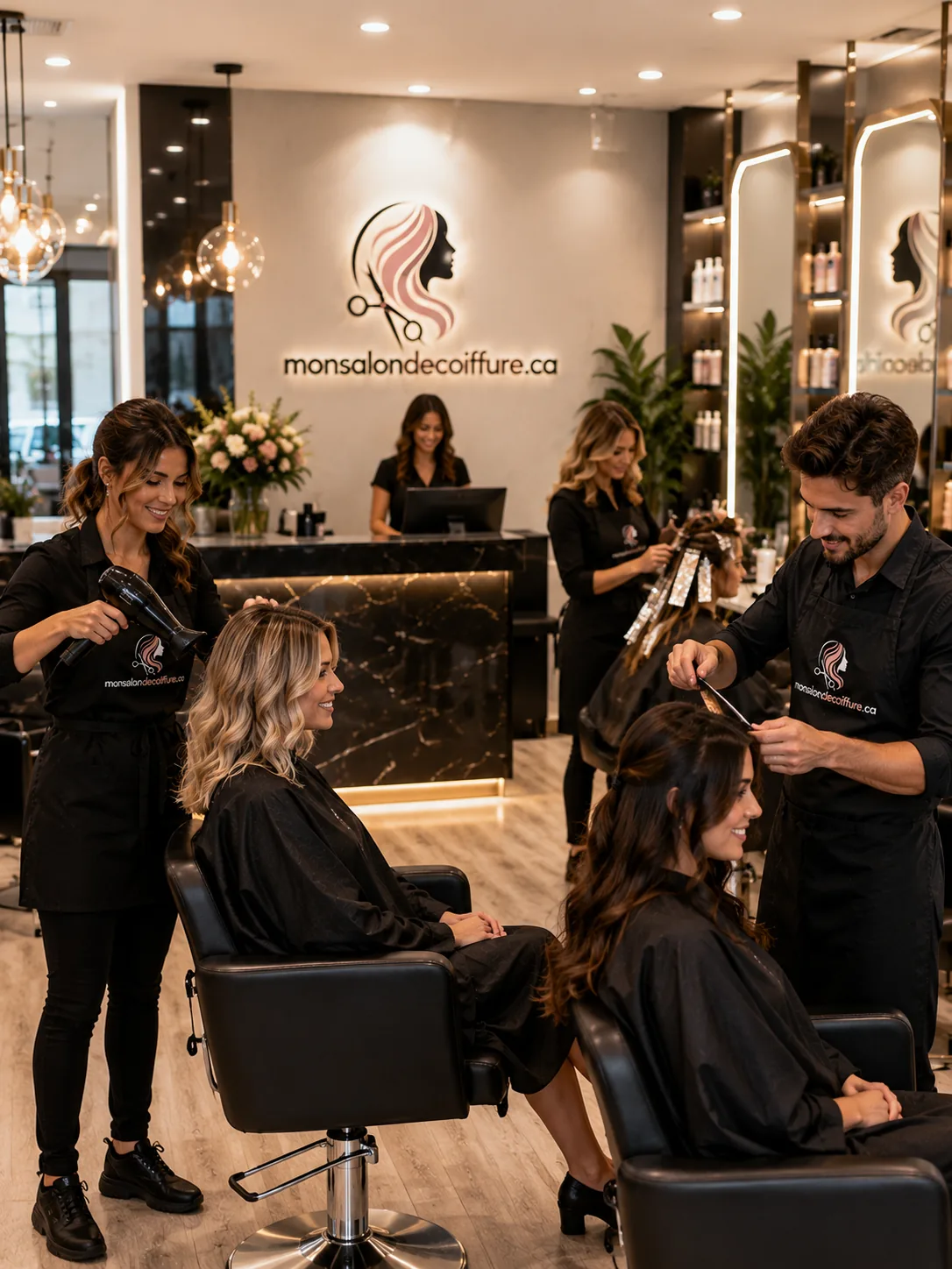 Équipe d'un salon de coiffure au travail